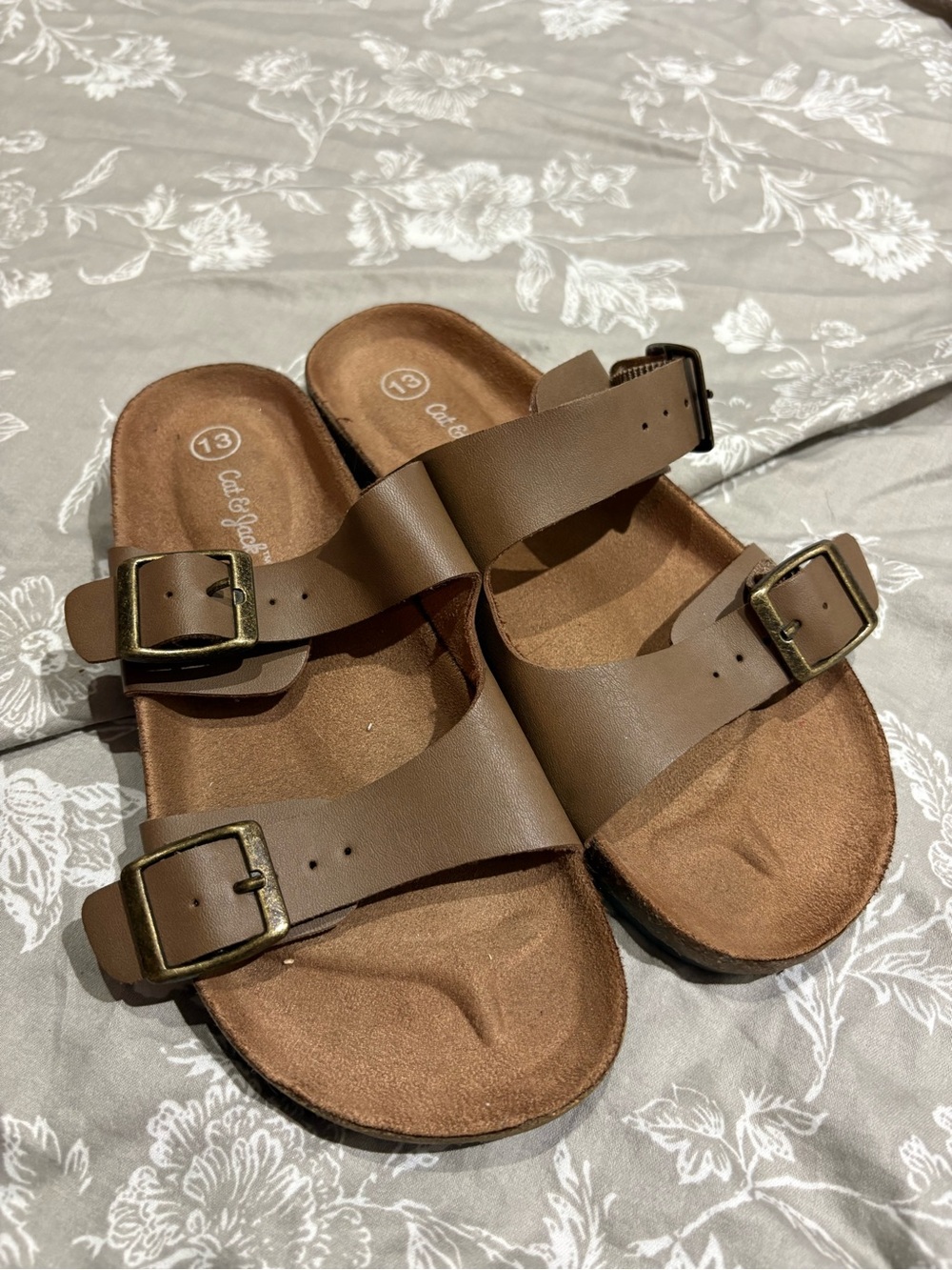 NWOT Cat&Jack brown two strap sandals 13